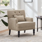 Lot de 2 fauteuils rembourrés avec boutons touffetés et oreiller lombaire beige/gris/bleu clair