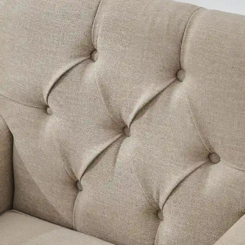 Lot de 2 fauteuils rembourrés avec boutons touffetés et oreiller lombaire beige/gris/bleu clair