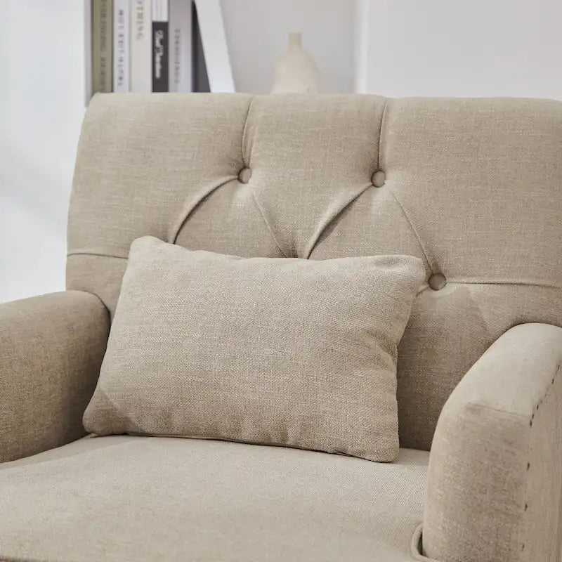 Lot de 2 fauteuils rembourrés avec boutons touffetés et oreiller lombaire beige/gris/bleu clair