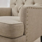 Lot de 2 fauteuils rembourrés avec boutons touffetés et oreiller lombaire beige/gris/bleu clair