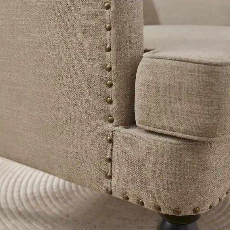 Lot de 2 fauteuils rembourrés avec boutons touffetés et oreiller lombaire beige/gris/bleu clair
