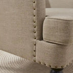 Lot de 2 fauteuils rembourrés avec boutons touffetés et oreiller lombaire beige/gris/bleu clair
