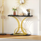 Console moderne dorée avec plateau en marbre pour entrée ou couloir
