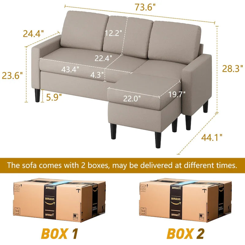 Canapé d'angle modulable 74", Petit canapé en L