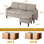 Canapé d'angle modulable 74", Petit canapé en L