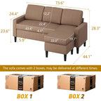 Canapé d'angle modulable 74", Petit canapé en L