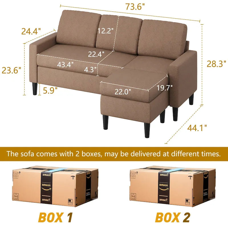 Canapé d'angle modulable 74", Petit canapé en L
