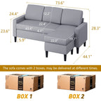 Canapé d'angle modulable 74", Petit canapé en L