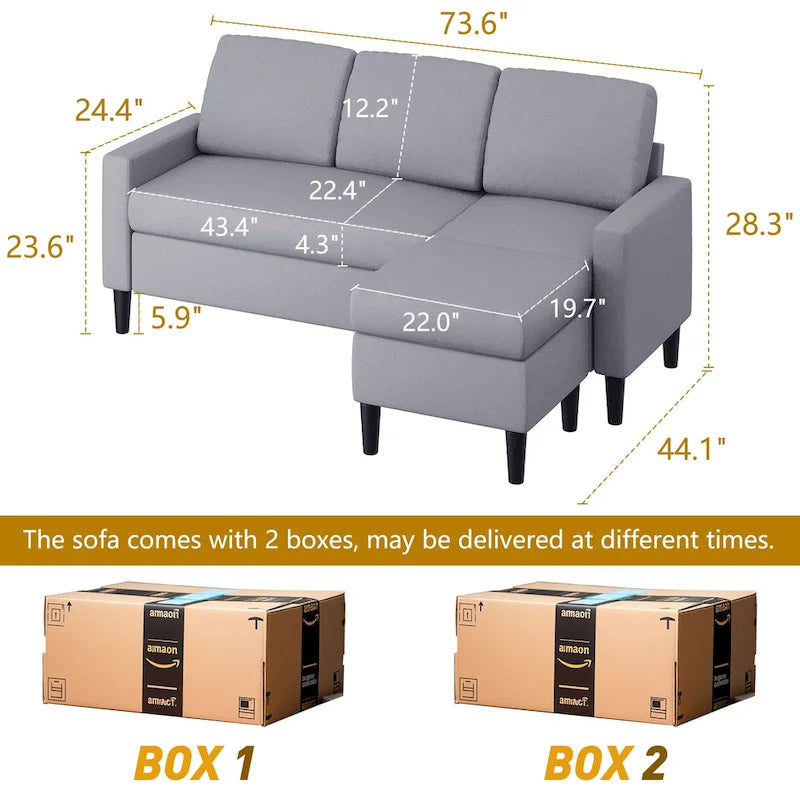Canapé d'angle modulable 74", Petit canapé en L
