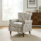 Fauteuil d'appoint traditionnel en polyester avec accoudoirs roulés et garniture cloutée