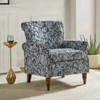 Fauteuil d'appoint traditionnel en polyester avec accoudoirs roulés et garniture cloutée