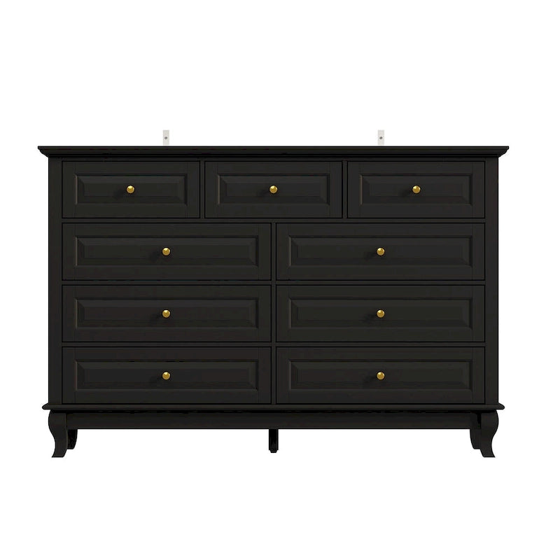 Commode de ferme à 3 tiroirs avec motif d'anneau en bois artisanal