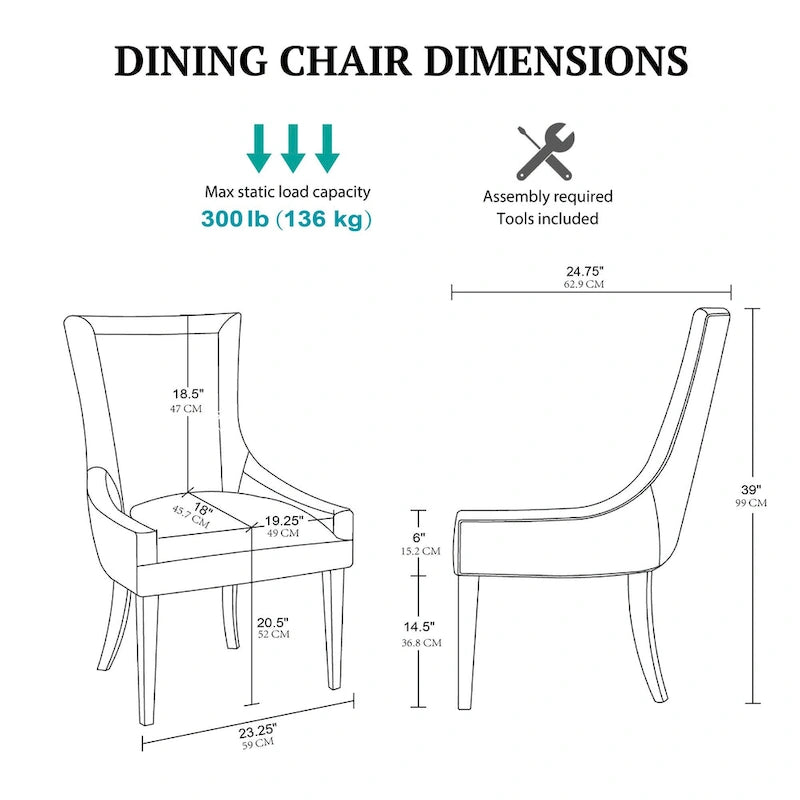 Chaises de salle à manger ultra rembourrées avec pieds en bois (lot de 2)