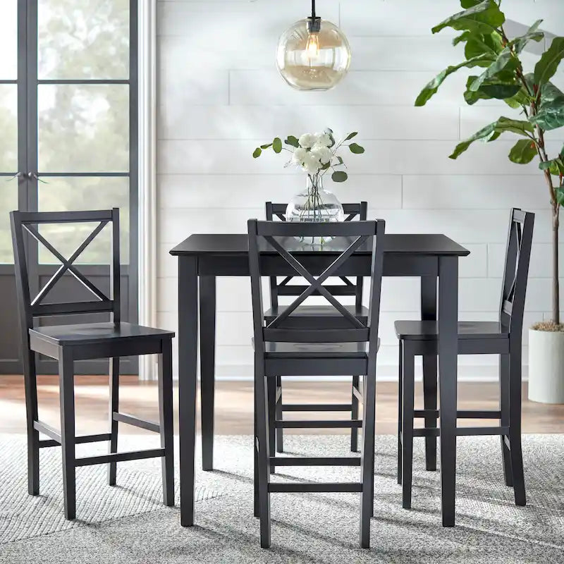 Ensemble table et chaises 5 pièces hauteur comptoir à dossier en X