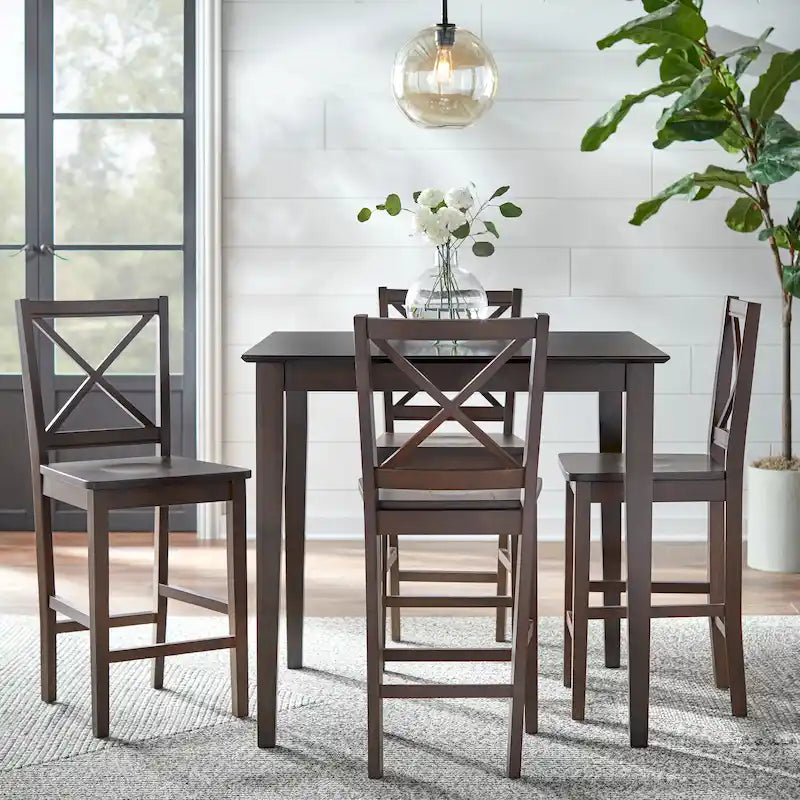 Ensemble table et chaises 5 pièces hauteur comptoir à dossier en X