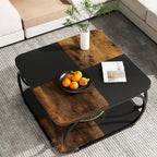 Table basse carrée à 2 niveaux avec étagère de rangement, table basse de ferme en bois de 99 cm pour salon moderne