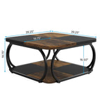Table basse carrée à 2 niveaux avec étagère de rangement, table basse de ferme en bois de 99 cm pour salon moderne