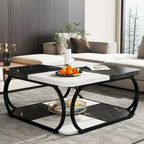 Table basse carrée à 2 niveaux avec étagère de rangement, table basse de ferme en bois de 99 cm pour salon moderne