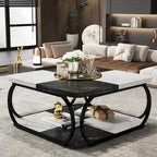 Table basse carrée à 2 niveaux avec étagère de rangement, table basse de ferme en bois de 99 cm pour salon moderne