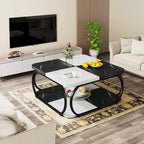 Table basse carrée à 2 niveaux avec étagère de rangement, table basse de ferme en bois de 99 cm pour salon moderne