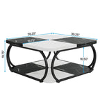 Table basse carrée à 2 niveaux avec étagère de rangement, table basse de ferme en bois de 99 cm pour salon moderne