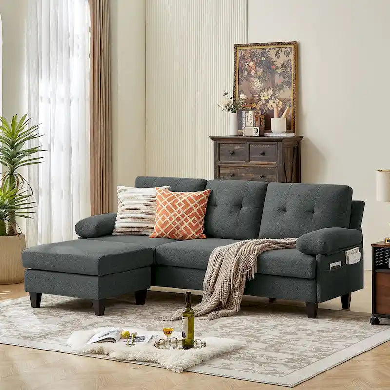Canapé d'angle en forme de L de 86,22 po avec poches de rangement latérales