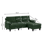 Canapé d'angle en forme de L de 86,22 po avec poches de rangement latérales
