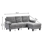 Canapé d'angle en forme de L de 86,22 po avec poches de rangement latérales