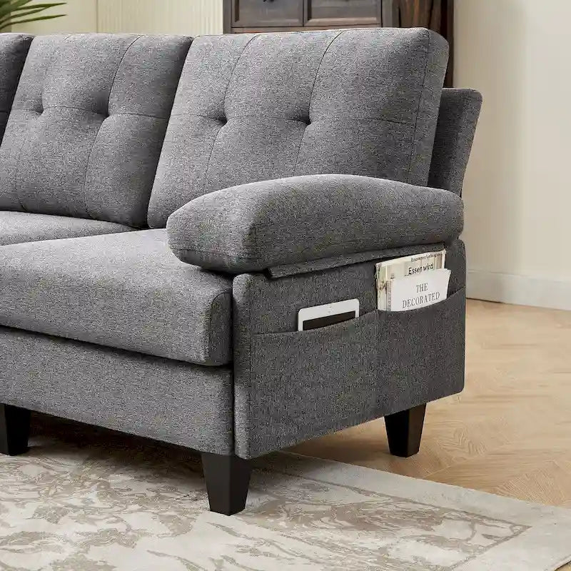 Canapé d'angle en forme de L de 86,22 po avec poches de rangement latérales