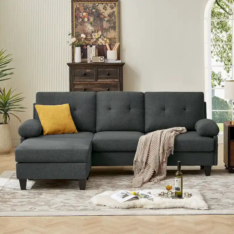 Canapé d'angle en forme de L de 86,22 po avec poches de rangement latérales