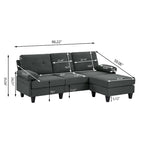 Canapé d'angle en forme de L de 86,22 po avec poches de rangement latérales