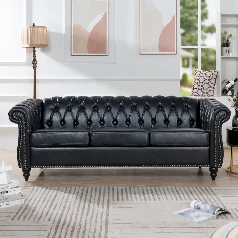 Canapé confortable 3 places avec coussin d'assise à rayures tendance