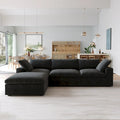 Canapé d'angle surdimensionné en duvet noir avec pouf