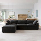 Canapé d'angle surdimensionné en duvet noir avec pouf