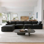 Canapé d'angle surdimensionné en duvet noir avec pouf