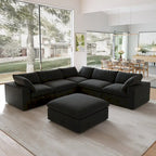 Canapé d'angle surdimensionné en duvet noir avec pouf