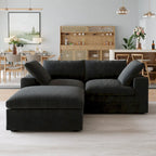Canapé d'angle surdimensionné en duvet noir avec pouf