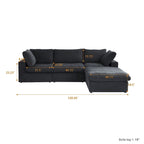 Canapé d'angle surdimensionné en duvet noir avec pouf