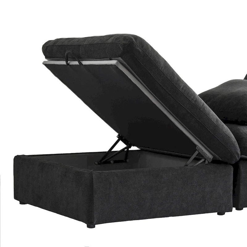 Canapé d'angle surdimensionné en duvet noir avec pouf