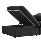 Canapé d'angle surdimensionné en duvet noir avec pouf