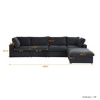 Canapé d'angle surdimensionné en duvet noir avec pouf