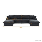 Canapé d'angle surdimensionné en duvet noir avec pouf