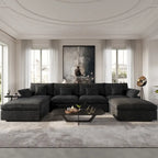 Canapé d'angle surdimensionné en duvet noir avec pouf