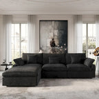 Canapé d'angle surdimensionné en duvet noir avec pouf