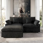 Canapé d'angle surdimensionné en duvet noir avec pouf