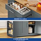 Meuble de Rangement pour Îlot de Cuisine Roulant de 53 Pouces Chariot de Cuisine Mobile Portable