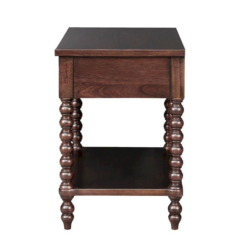 Table de chevet Beckett en bois tourné avec tiroir et étagère