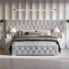 CraftPorch 3 Piece Bedroom Nightstands Set Luxurious Velvet Tufted Platform Bed