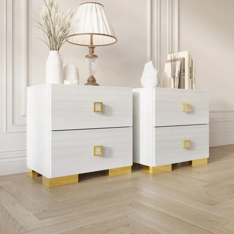 Ensemble 3 pièces de chevets de chambre à coucher et lit plateforme capitonné en velours luxueux