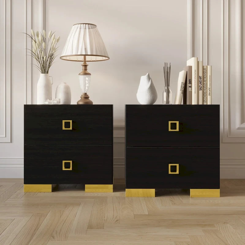 Ensemble 3 pièces de chevets de chambre à coucher et lit plateforme capitonné en velours luxueux